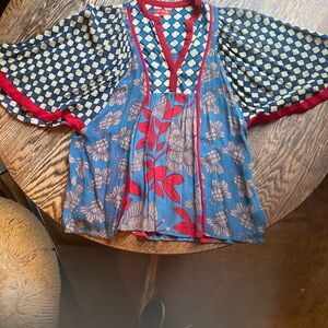 Floral Patterned Tunic with Red Accents